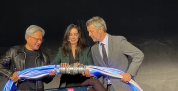 The Gefion supercomputer is inaugurated by Jensen Huang from NVIDIA, Nadia Carlsten from the Danish Center for AI Innovation and King Frederik.